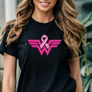 Wonder Women Cancer Ribbon T-Shirt (Color: Black/New)